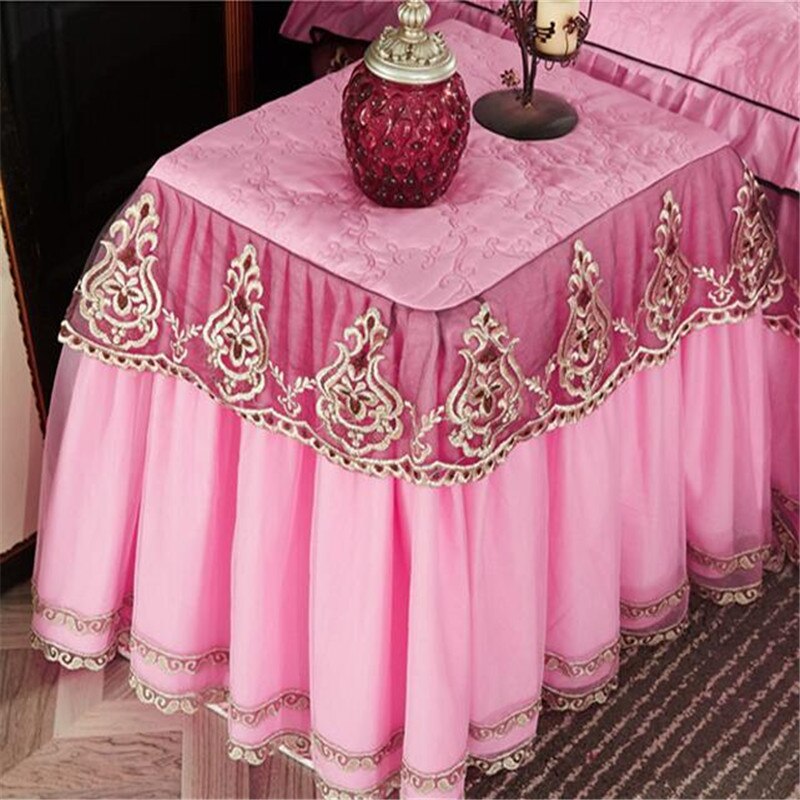 Euro-stil 50 x 60cm blonderdug altomfattende tykt borddæksel sengebord dekorativt bord støvdæksel flerfarvet: Lyserød