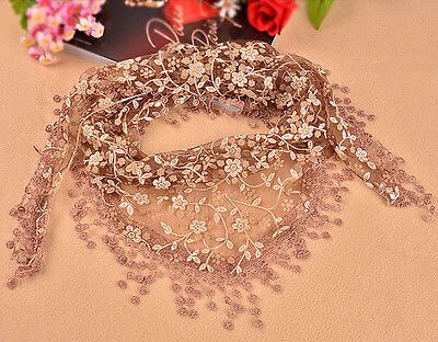 Women's Triangle Wrap Floral Women's Scarf Pure Laces Tassel Triangle Scarf Chiffon Stole Soft Scarves: coffee