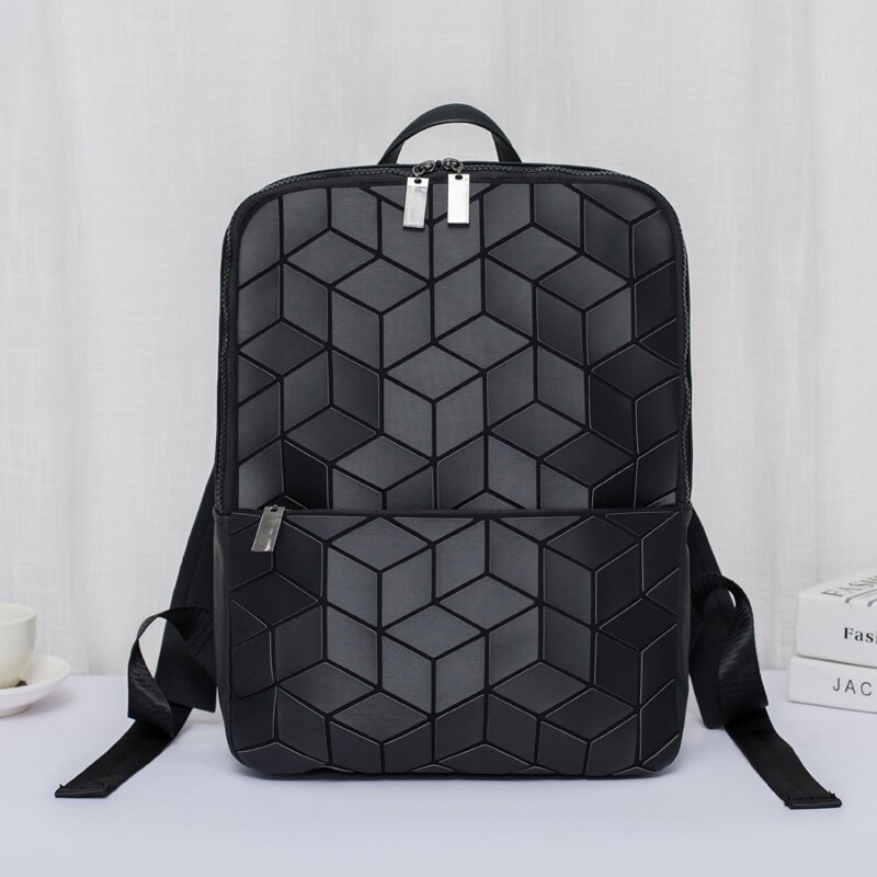 Vrouwen En Mannen Geometrische Laptop Rugzak Vrouwen Rugzak School Hologram Vouwen Student Rits Rugzakken Rugzak Mochila Feminina: Black