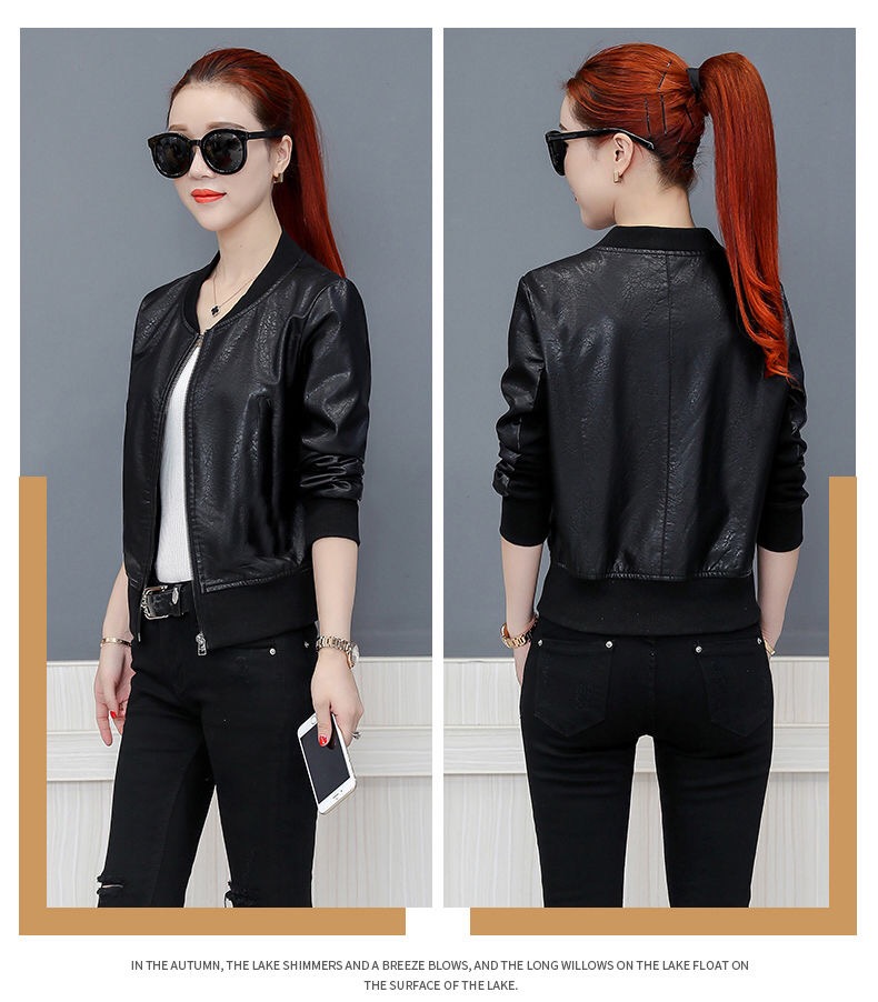Vangull Spring Leather Jacket Women Black Color Mandarin Collar Zippers Short Female Faux Leather Jackets