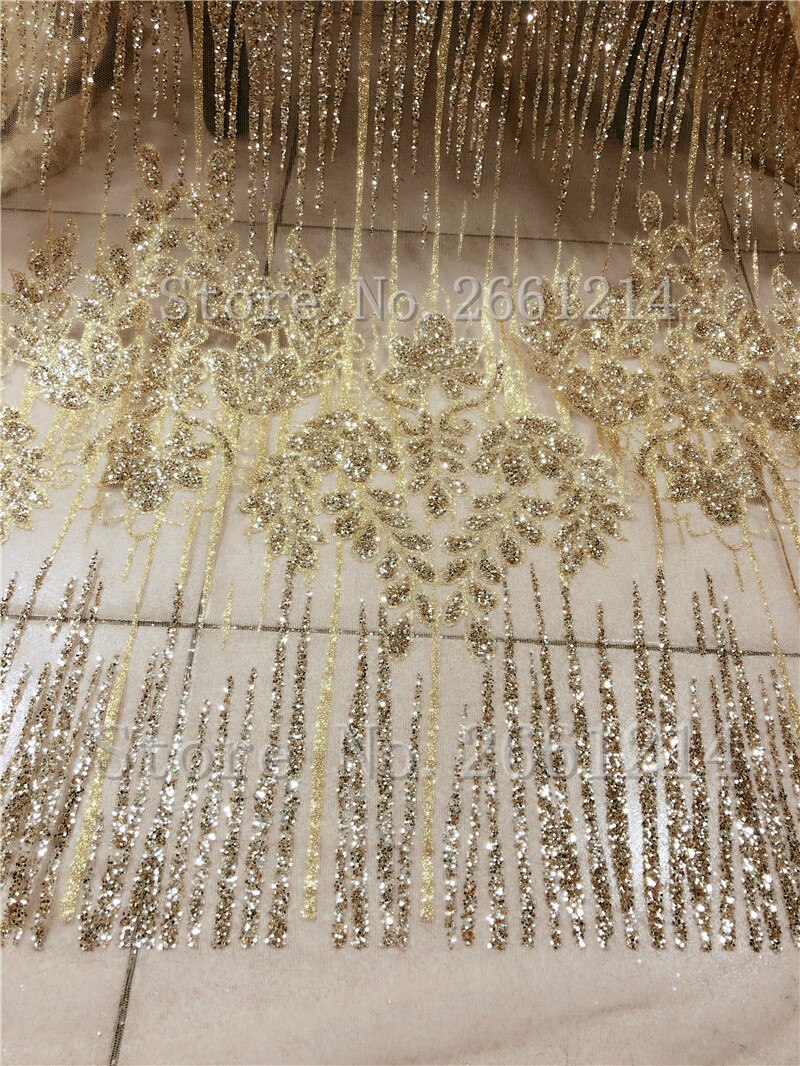 Gold Color Glued Glitter African Tulle Mesh Lace Fabric Best Nigerian Embroidery Net Lace Fabric 6246