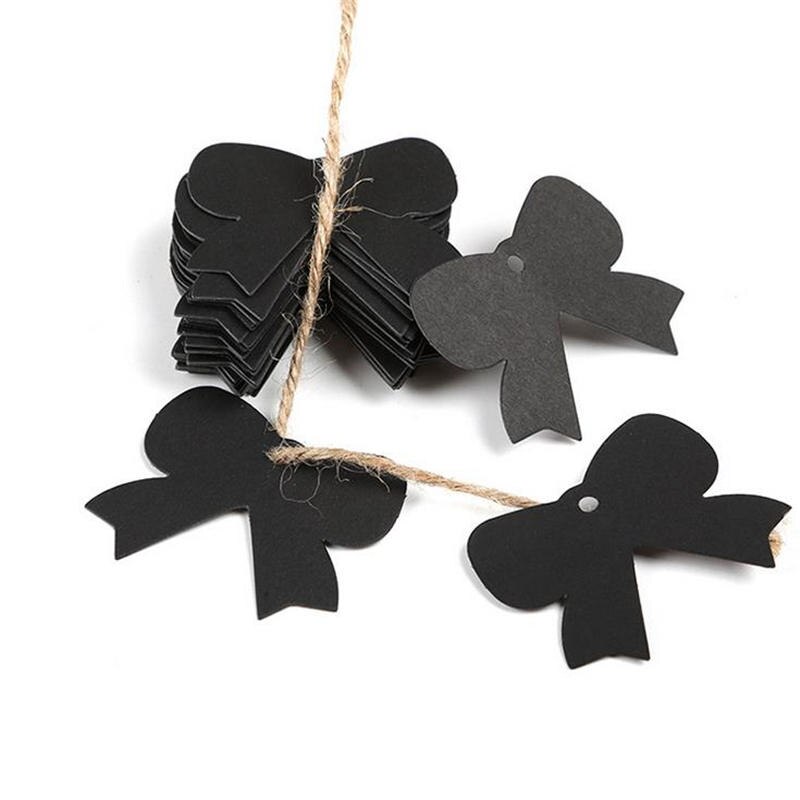 DoreenBeads Label Tags Paper Black Bowknot Pattern Garment Tag Bags Shoes 49mm(1 7/8") x 41mm(1 5/8"), 10 PCs