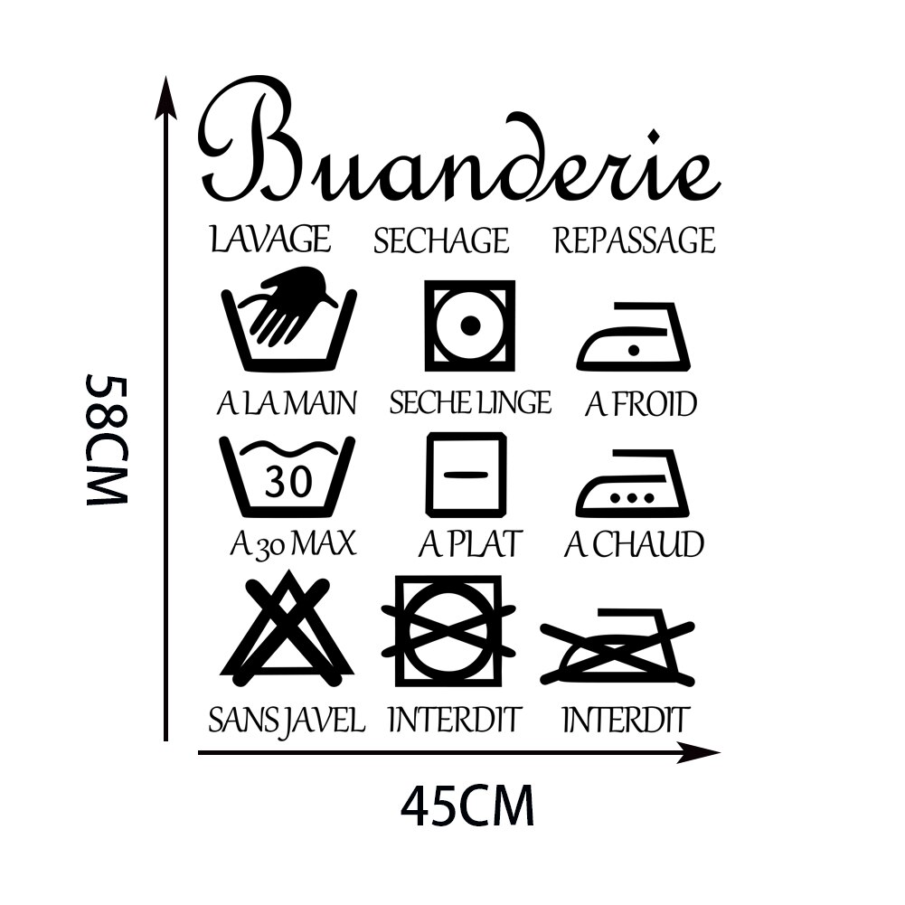 Buanderie Lessive Laundry Room Reminder Washing Quotes Signs Wall Sticker Decoration for Washing Utility Room Removable Decals: DW1995