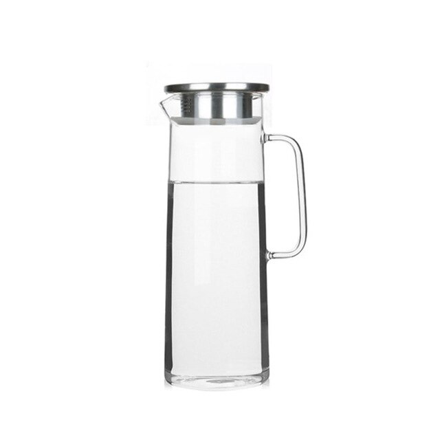 1.2L 1.4L Cold Glass Water Bottle Jar Kettle Transparent Large Capacity Heat Resistant Coffee Pot with Handle Teapot Pitchers: Stainless steel cove / 1.4L