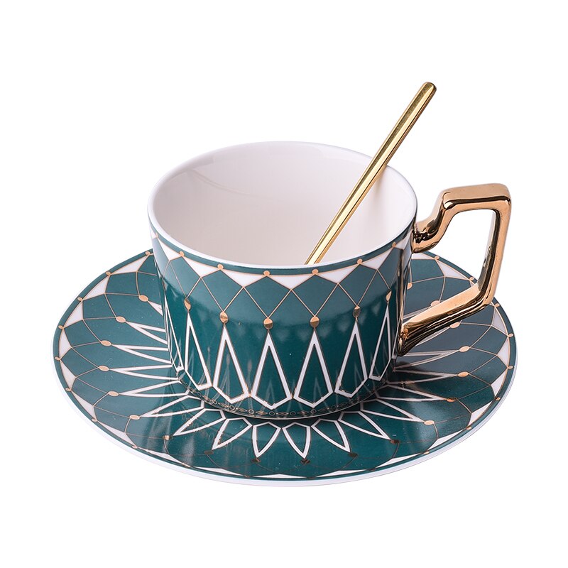 Tea Cup Saucers Bone China Teacups Coffee Cups Coffee Cup Saucers Set Mug Coaster Dish Set Office Tea Set Home Coffee Set: E Green