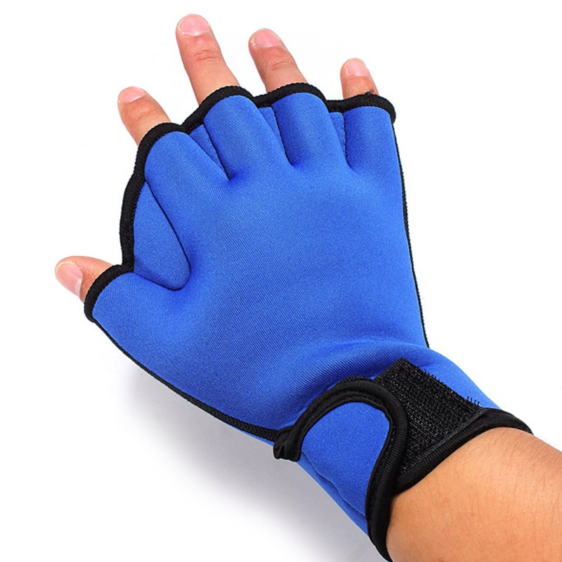 1 Pair Swimming Gloves Aquatic Fitness Water Resistance Aqua Fit Paddle Training Fingerless Gloves Diving Equipment: Blue / L