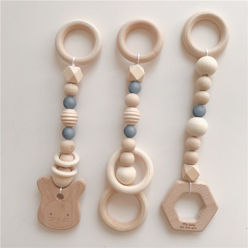Nordic Baby Gym Spelen Kwekerij Zintuiglijke Ring-Pull Bijtring Speelgoed Baby Rammelaar Speelgoed Voor 0-12 Maanden Houten kralen Hanger Speelgoed Room Decor: 3pcs-WT134A