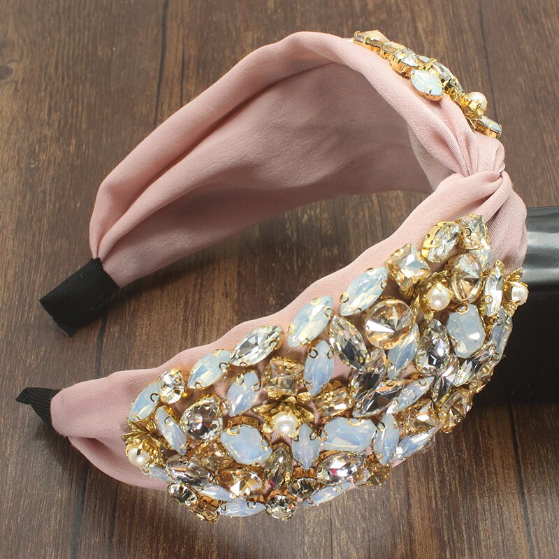 Eleganckie nowe modne akcesoria do włosów szeroki boczny pałąk Mix kryształowy barokowy Hairband Center Cross nakrycia głowy dla kobiet wesele: pink headband