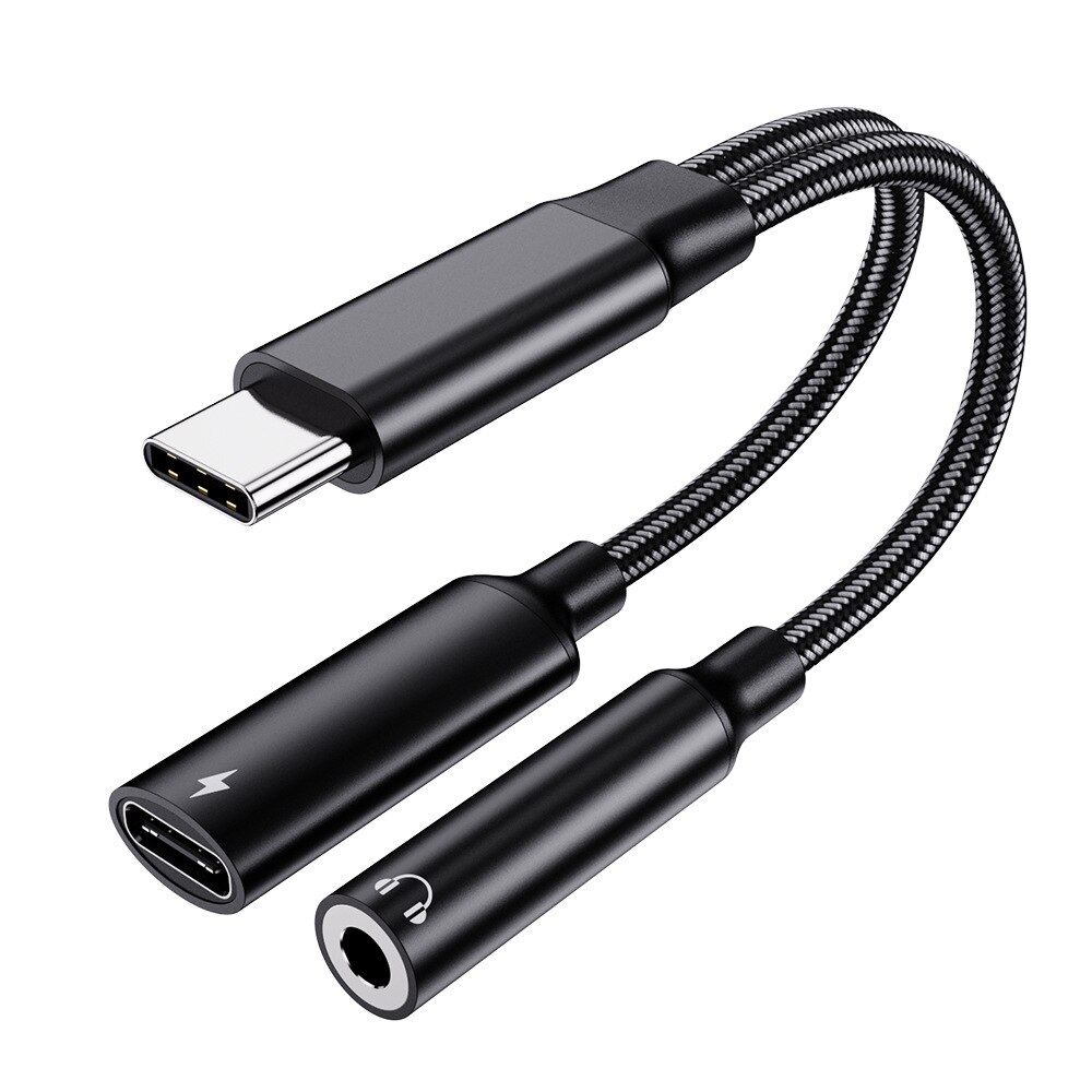 2 In 1 USB C a 3.5mm adattatore Jack per cuffie amplificatore per auricolari DAC HiFi interfaccia Audio caricabatterie rapido PD60W per Smartphon di tipo C: Black