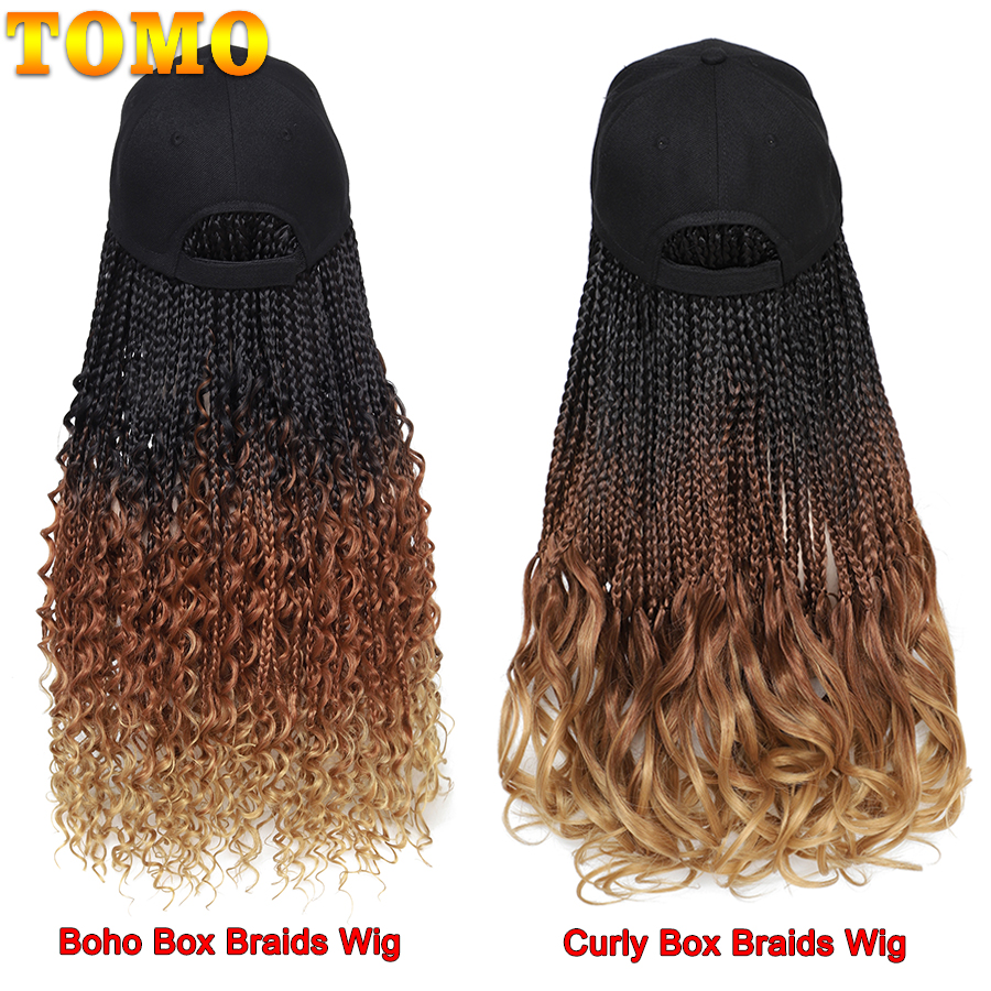 TOMO-gorra de béisbol con extensiones de pelo de ganchillo para mujer, sombrero ajustable con peluca sintética, trenzas de caja rizadas adjuntas