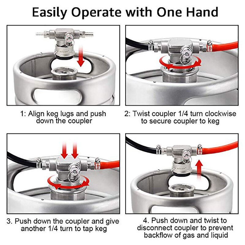 Low Profile "S" System Keg Coupler, European Sankey Keg "S" Type Couplers with Lever Handle Homebrewing Kegerator Dispenser