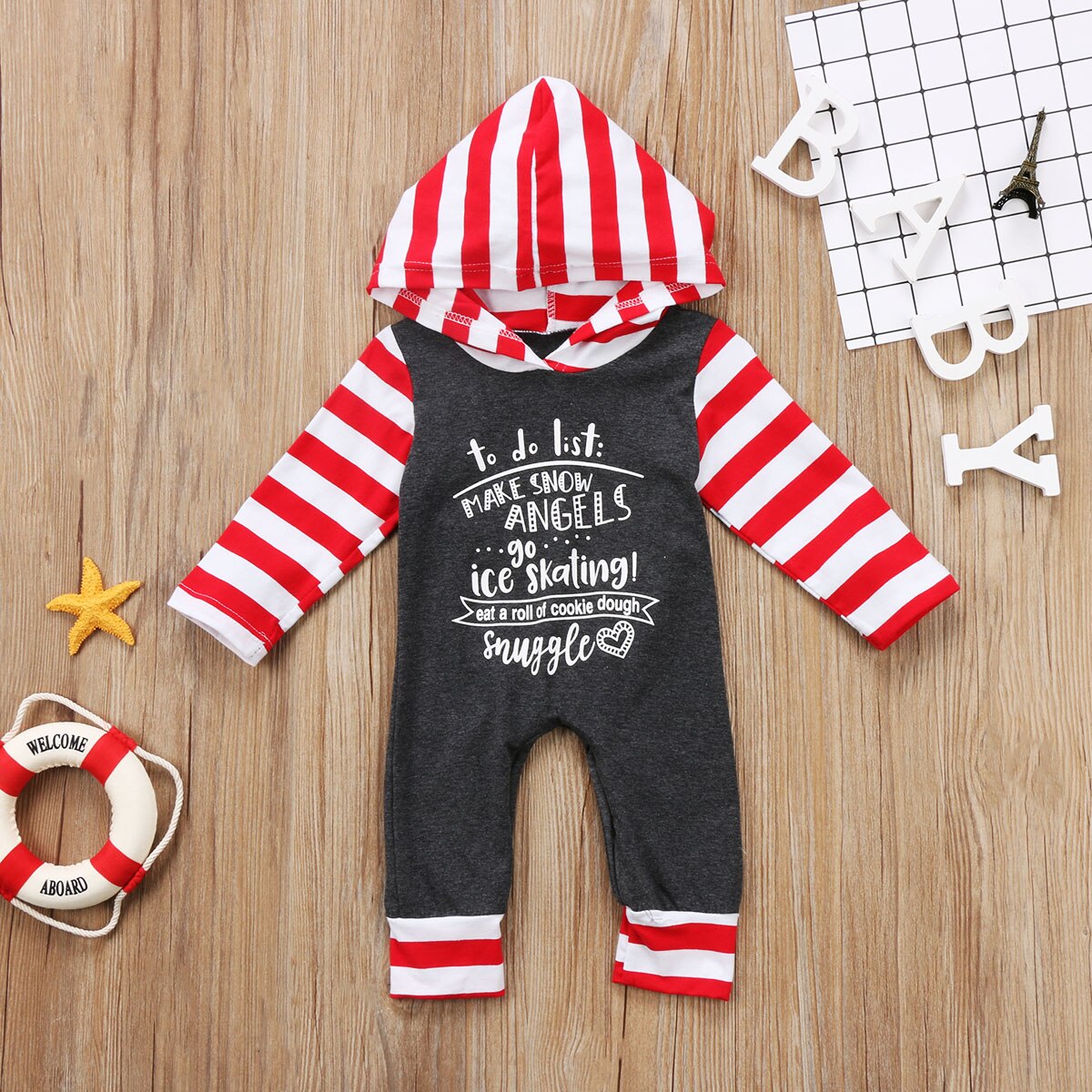 Striped Baby Girls Boys Romper Outfits Clothes Long Sleeve Cotton Hoodies