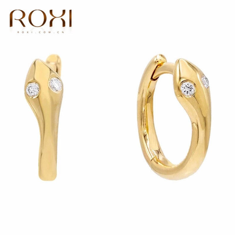 ROXI 925 Sterling Silver Snake Small Circle Hoop Earrings For Women Cubic Zircon Stone Earrings Animal Jewelry Punk Party