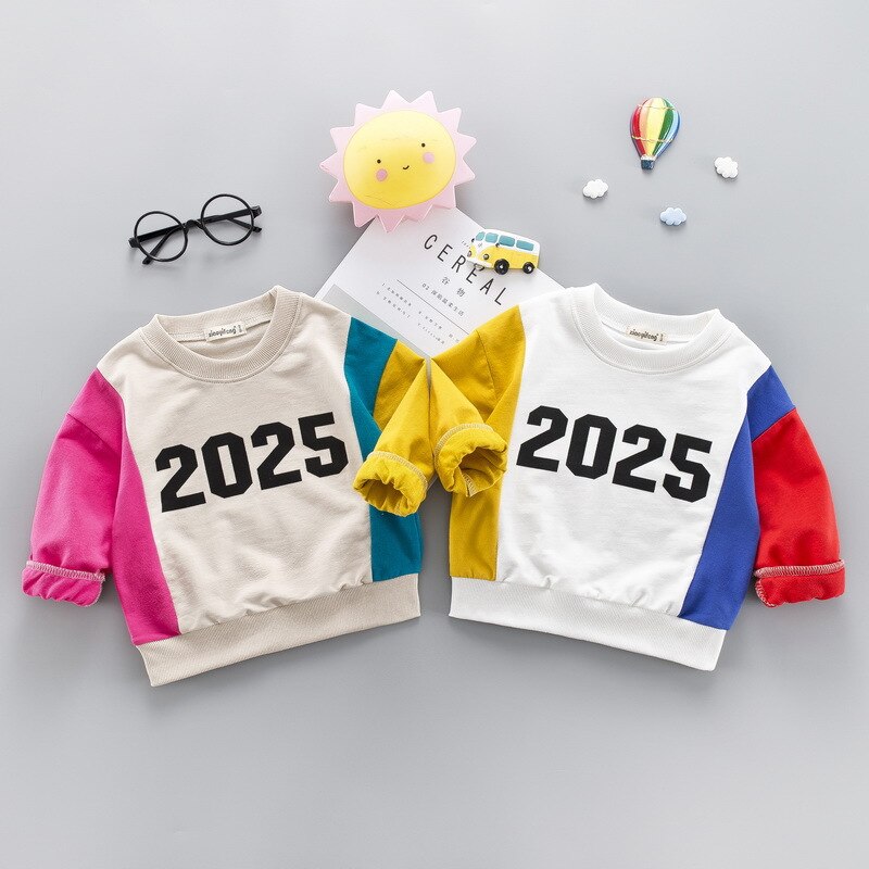 Printemps Automne Bébé Garçons Coton Couleur Bloc Manche Longue Cou O Décontracté T-Shirts Enfants Filles Sweatshirt Hauts