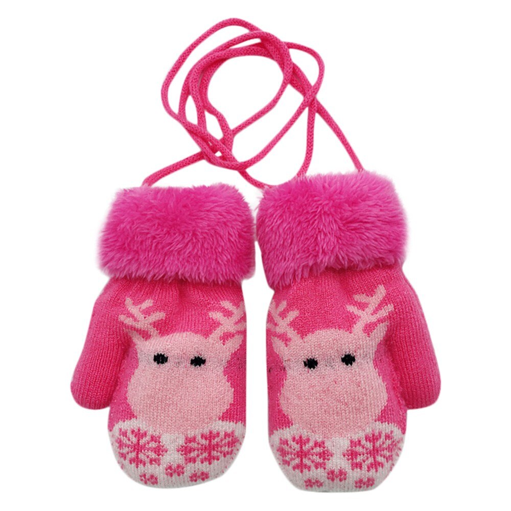 Arloneet Baby Handschoenen Katoen Cartoon Herten Print Winter Thicken Handschoenen Gebreide Meisjes Jongens Kids Hoofdbanden Opknoping Wanten Handschoenen