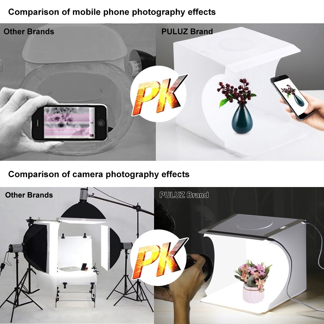 PULUZ Mini Photo Studio Light Box with 2 LED Panels Folding Portable Photo Light Shooting Tent Box Kit with 6 Colors Backdrop