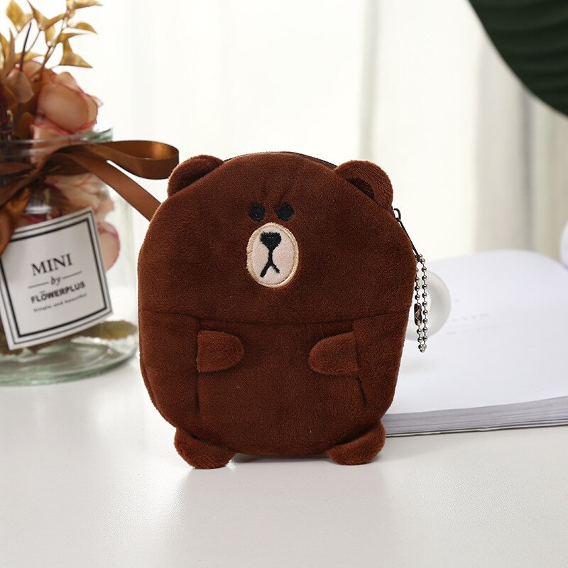 Soft Plush Cartoon Rabbit Bear Women Coin Purse Mini Cute Oval Zipper Children Girl Coin Wallet USB Cable Headset Bag