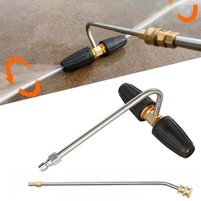 1/4inch High Pressure Double Rotating Nozzle, 360 Degree 4000PSI Turbo Nozzle with 30° Degree Curved Rod for Car Wash: Default Title