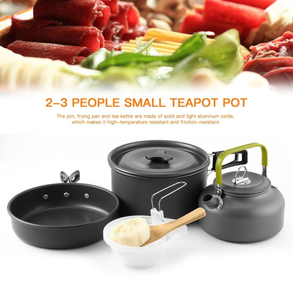 Draagbare Camping Pot Pan Waterkoker Set Aluminium Outdoor Servies Kookgerei 3 stks Theepot Koken Tool voor Picknick BBQ XNC