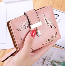 Women Wallet PU Leather Purse Female Long Wallet Gold Hollow Leaves Pouch Handbag For Women Coin Purse Card Holders Clutch: Pink-2