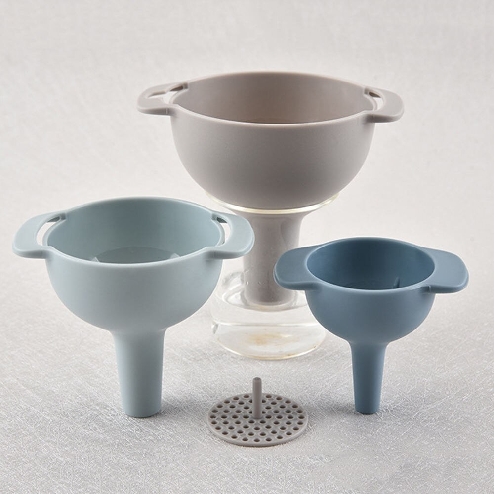 3 Kitchen Funnel Set Food Grade Plastic Funnels With Detachable Strainer Filter