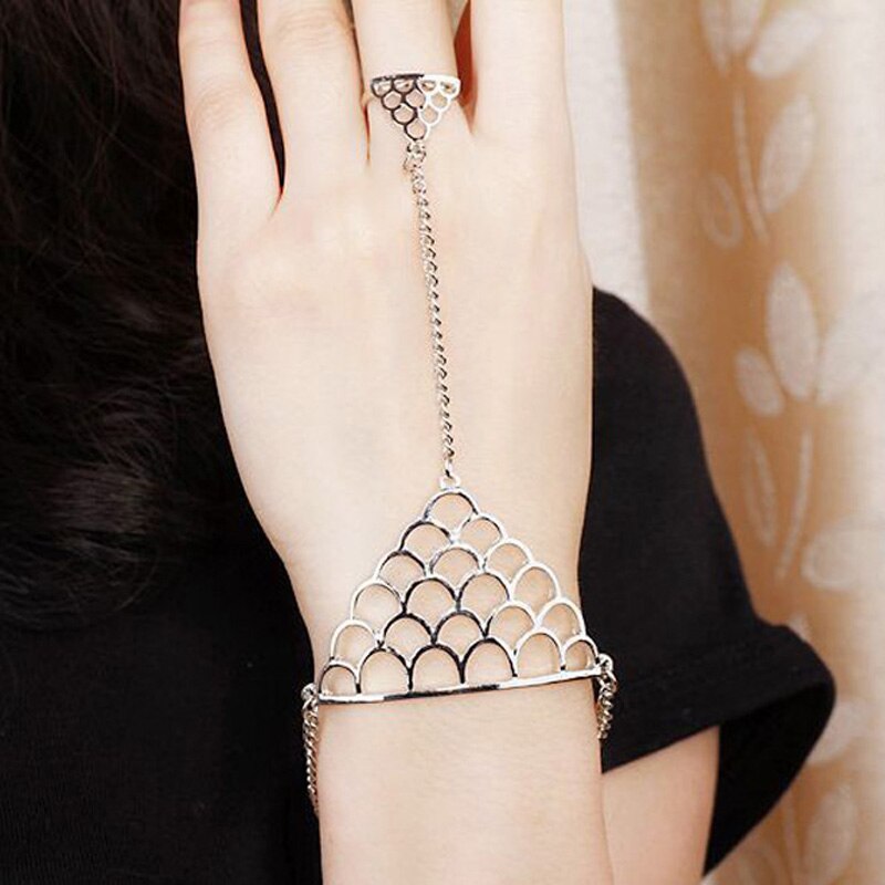 Newest Gold and Silver Plated Chic Choker Bib Chain and Link Bangle Bracelet Chain Ring For Ladies Girls Lovely Jewelry