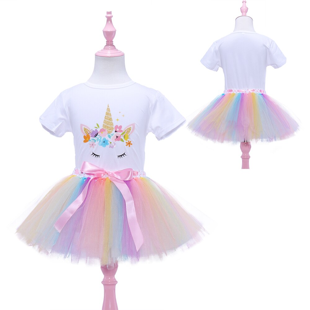 Lampa błyskowa sprzedaż puszysta krótka spódniczka dziewczyna dzieci Tutus krótka spódniczka dla dziewczynek tiulowa spódnica tutu dziewczyna jednorożec biała koszula spódnica letnia Tutus: Różowy / 4 Years