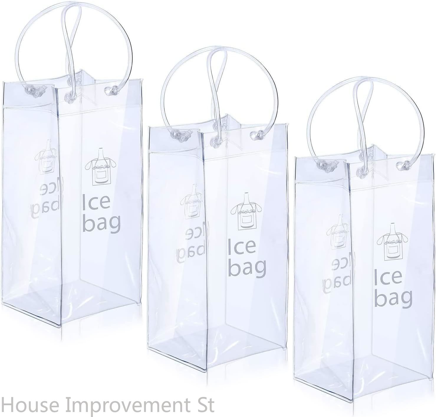 3 Stück Wein kühler zusammen klappbarer klarer PVC-Beutel Wein kühltasche mit Griff Eis Wein beutel für Champagner Bahre Getränke