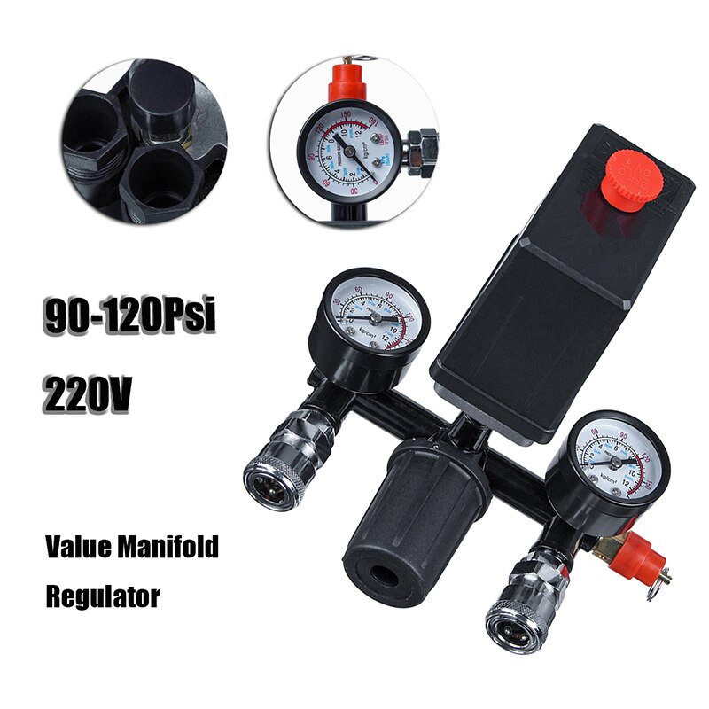 90-120psi 220V Air Compressor With Pressure Switch Control Valve Manifold Relief Regulator Gauge Air Pump Accessories