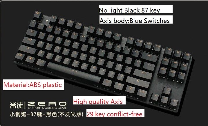 Metoo Backlight Mechanical Keyboard Blue Switch 87 Keys LED USB Wired Anti-Ghosting Gaming Keyboard Russian sticker: No light Black 87