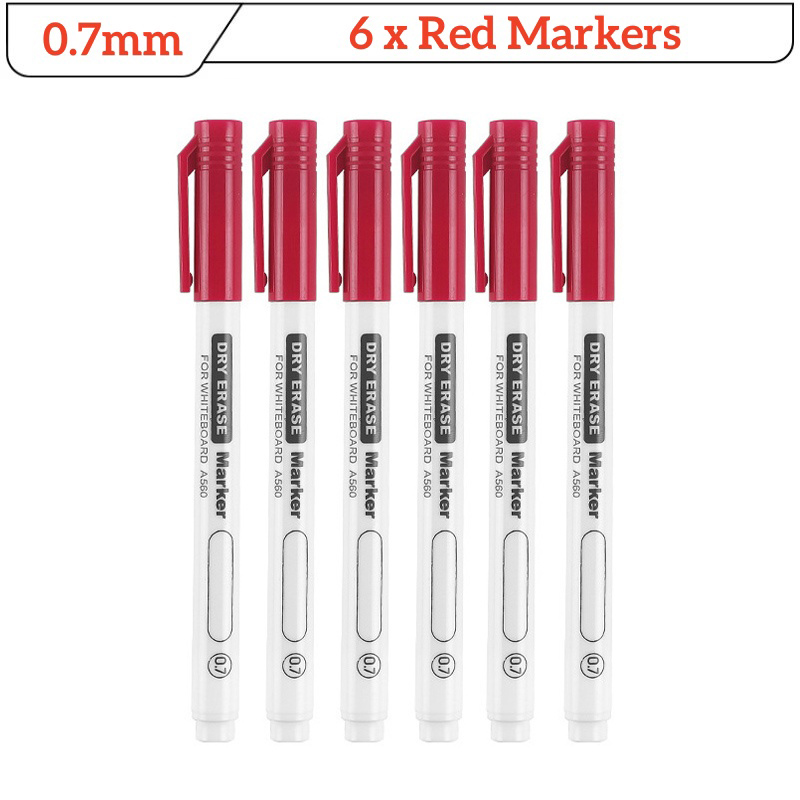 6 Stuks Fijne Tip Droog Wissen Markers Set 0.5/0.7/1.0mm Dunne Whiteboard Pennen Zwart Blauw Rood uitwisbare Markers voor Onderwijs Kantoor: green