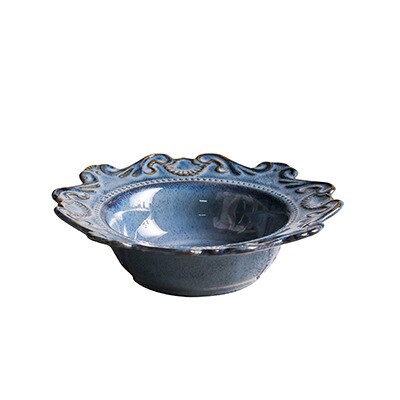 Kreative Barock Keramik Geschirr Gericht Westlichen Lebensmittel Erzähler Salat Schüssel Suppe Schüssel Weiß Glasur Geprägt Juni Teng Serie: TZ-233D60 Blau