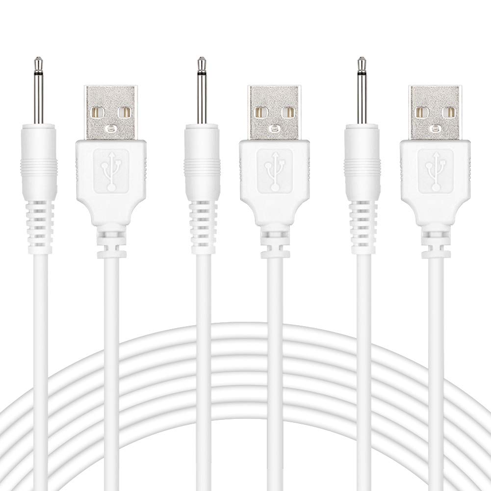 3Pack Usb Charger Cable Koord 2.5Mm Met Snel Opladen Technologie Voor Universele Vibrerende Wand Stimulators En Speelgoed, 2ft Wit