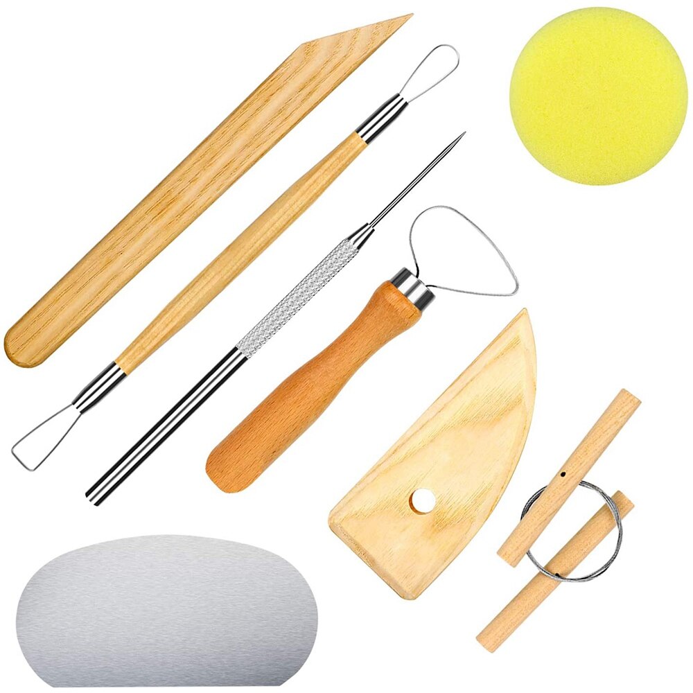 2 Set Pottery Polymer Clay Tools Set, 8 Pcs Each, the Most Essential Ceramic Clay Tools, for Beginner Level