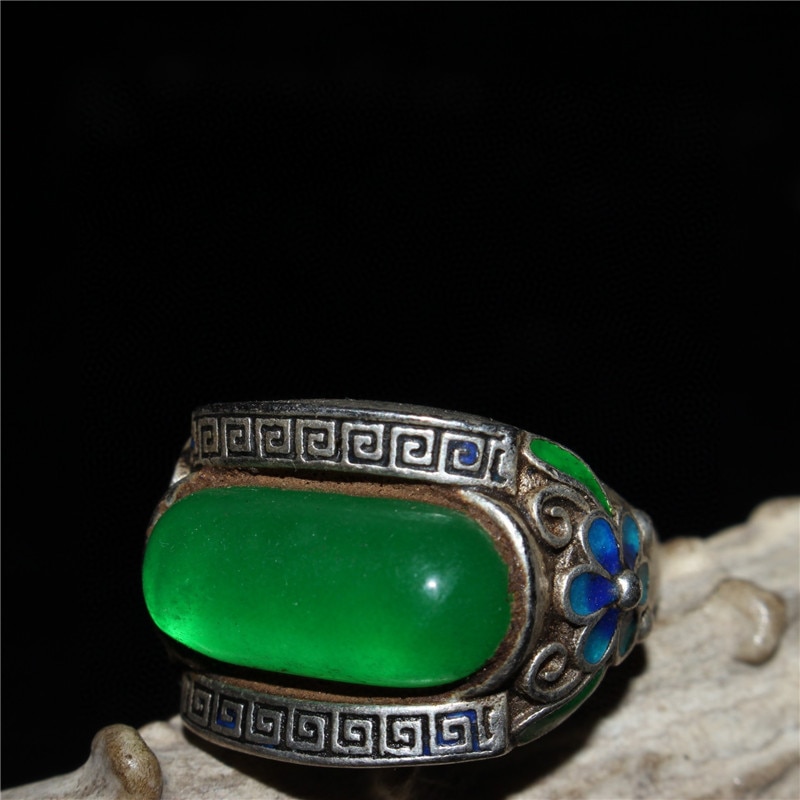 China Oude Folk Oude Tibet En Nepal Folk Oude Tibetaans Zilver Ingelegd Met Greenstone Jade Ring
