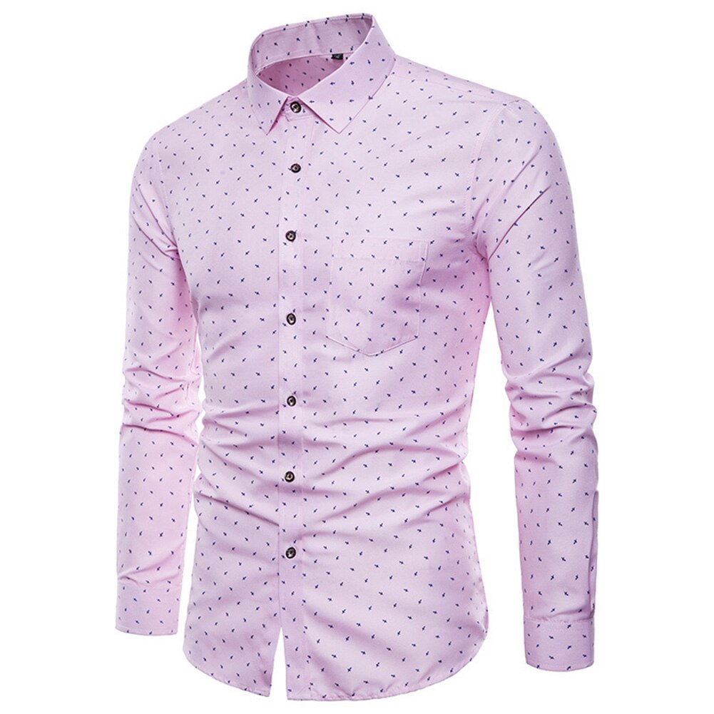 Mannen Print Shirts Lange Mouwen Slim Fit Man Casual Tops Voor Lente M-5XL FEA889: Roze / L