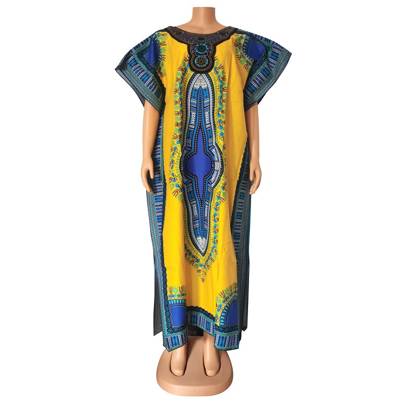 Dashikiage Women's 100% Cotton African Print Dashiki Stunning African Ladies Dress: Champagne 1