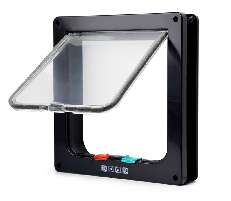 Pet Dog Flap Door Smart Security 4 Way Lock ABS Plastic Door Controllable Switch Direction Dog Cat Gate Puppy Kitten Dog Hole: black / S 20X19X2cm