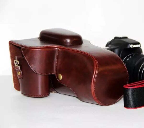 Funda de piel sintética portátil para Canon EOS 60D 70D 80D 90D 80D MarkII DSLR, funda protectora para cámara: Coffee