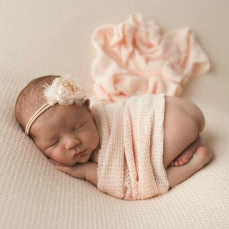 Newborn bonnet photography props,Baby knit fabric wrap with hat full set photography props