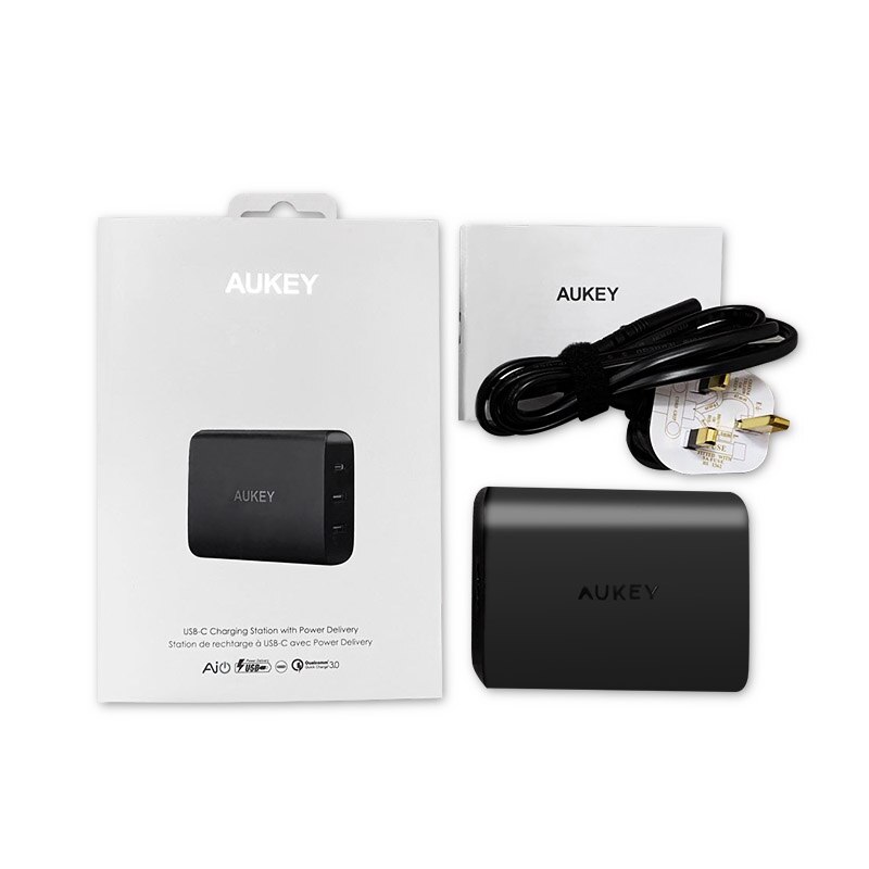 Aukey 74.5W 3-Port Laadstation Usb C Lader Met 46W Pd 3.0 & 18W qc 3.0 Met Ac Kabel Mobiele Telefoon Charer Adapter: UK Plug