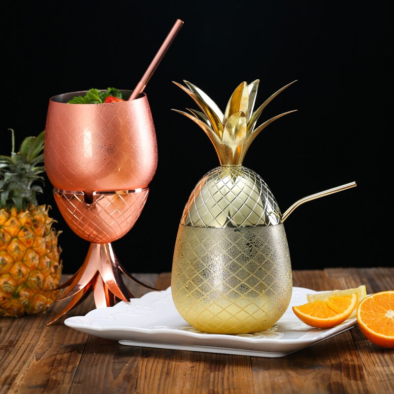 Cocktailglas rustfrit stål sølv roséguld cocktail juice drikke champagne ananas fest barware køkkenværktøj