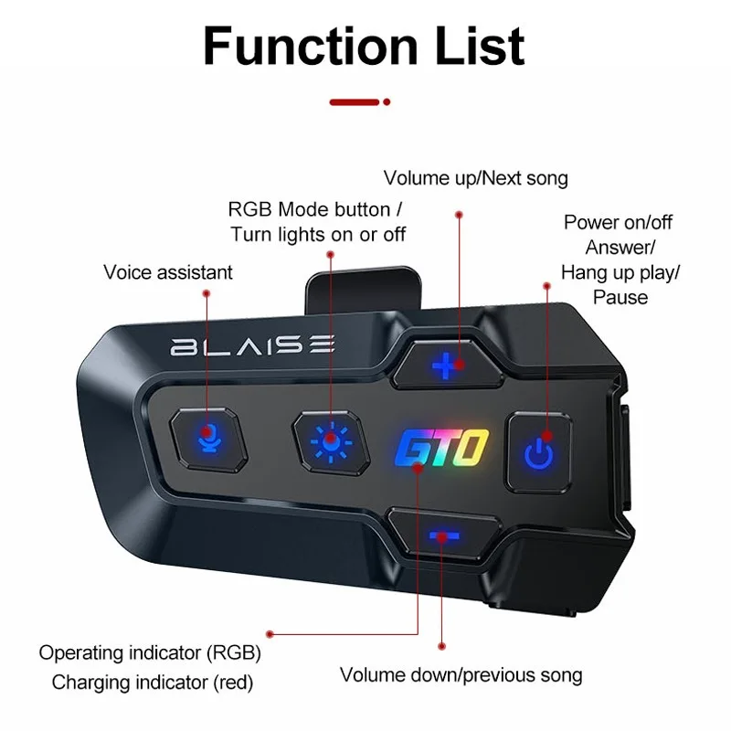 BLAISE GT0 Bluetooth 5.3 Motorcycle Helmet Headset Waterproof Wireless Hands-free Call Phone Earphone Music Player
