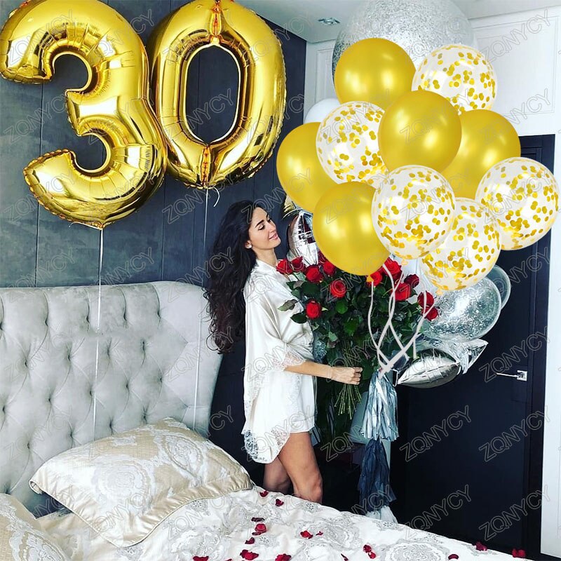 12Pcs/lot Rose Gold Number Foil Balloons Happy Birthday Balloons Baby Shower Kids 1st Birthday Party Decorations Number Balloons