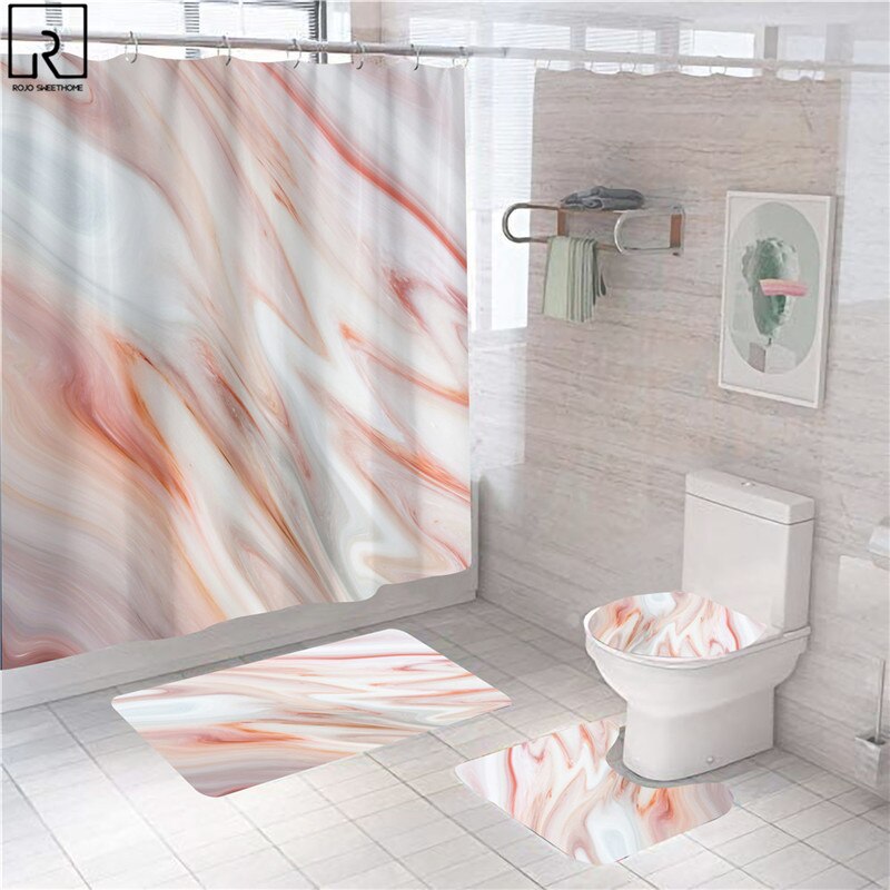 Rideaux de douche en marbre rose, décor brillant pour salle de bain, tissu en Polyester, couverture de toilette, tapis, accessoires de WC