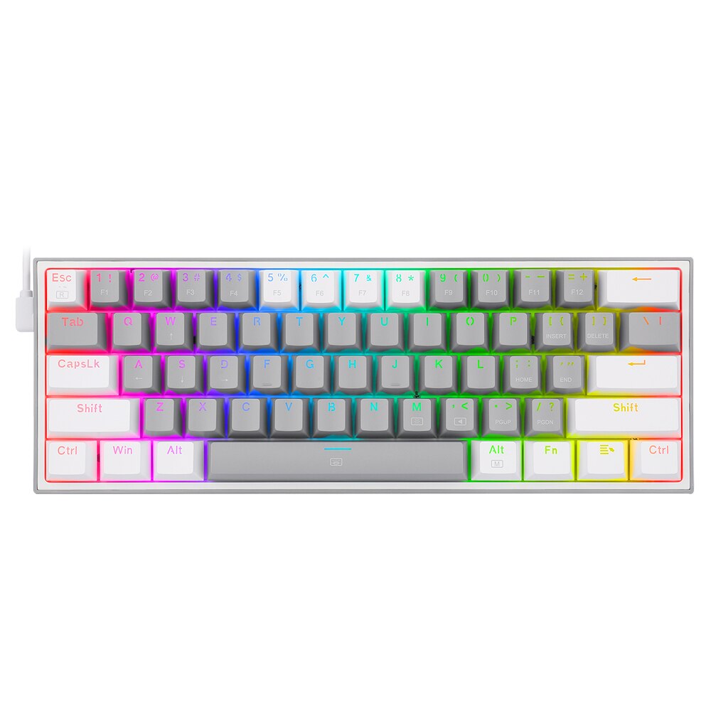 Redragon Fizz K617 Rgb Usb Mini Mechanische Gaming Toetsenbord Rood Schakelaar 61 Toetsen Bedrade Afneembare Kabel, Draagbare Voor Reizen: K617RGB-GW