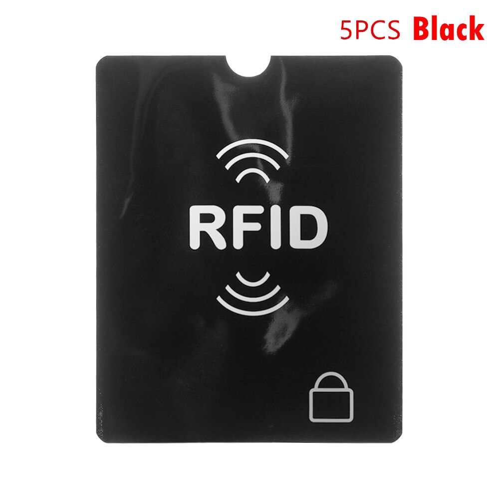 Lot de 5 protections de cartes bancaires anti-démagnétisation en aluminium, sac de protection rfid, brosse antivol nfc, porte-cartes d'identité, bureau: Noir 1