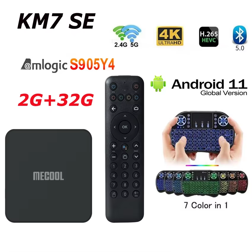 MECOOL KM7 SE 2G+32G Amlogic S905Y4 BT5.1 2.4G&5G WiFi Android 11 TV BOX AV1 2T2R