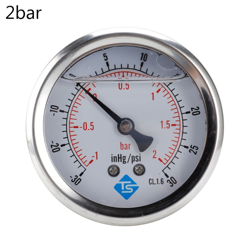 Manómetro de vacío de presión compuesto 1/4 BSP, lleno de glicerina de 68mm -1 ~ 0/1/2 Bar -30 * Hg + 0/15/30 PSI: 2BAR
