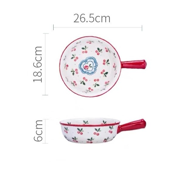 Ceramic Hand-painted Glazed Baking Bowl with Handle French Onion Soup Salad Bowl Roasting Lasagna Pan Round Bakeware: F